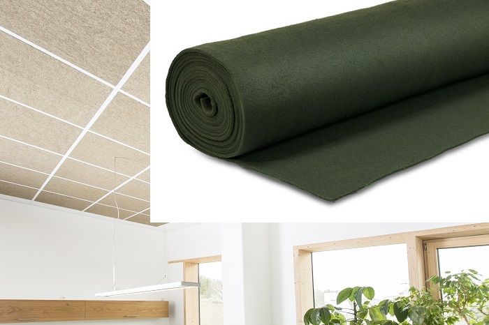 Akustikdeckenplatte für Rasterdecke, Schallabsorber, gesunde Raumluft durch Schafwollfilz, Farbe Waldgrün Akustikdeckenplatte für Rasterdecke, Schallabsorber, gesunde Raumluft durch Schafwollfilz, Farbe Waldgrün