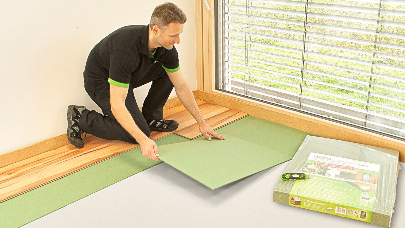 Steico underfloor / ecosilent  5mm, Trittschalldämmung aus ökologischer Holzfaser  5 mm Dicke (7 m² pro Paket)