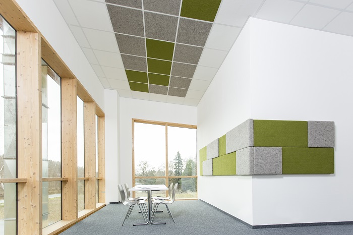 Akustikdeckenplatte für Rasterdecke, Schallabsorber, gesunde Raumluft durch Schafwollfilz, Farbe Hellgrau Akustikdeckenplatte für Rasterdecke, Schallabsorber, gesunde Raumluft durch Schafwollfilz, Farbe Hellgrau