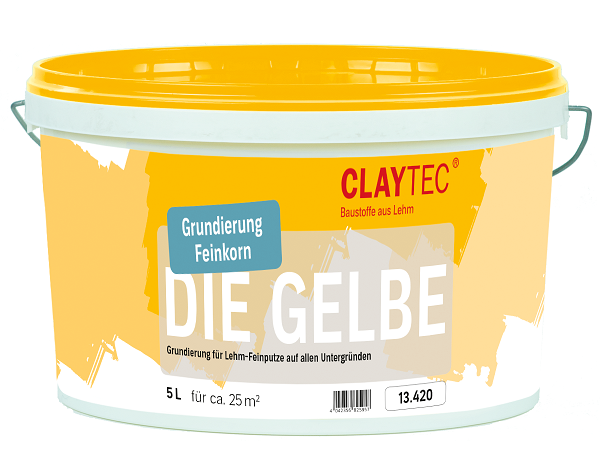 Claytec Grundierung, "DIE GELBE", mit feiner Körnung, 10 Liter