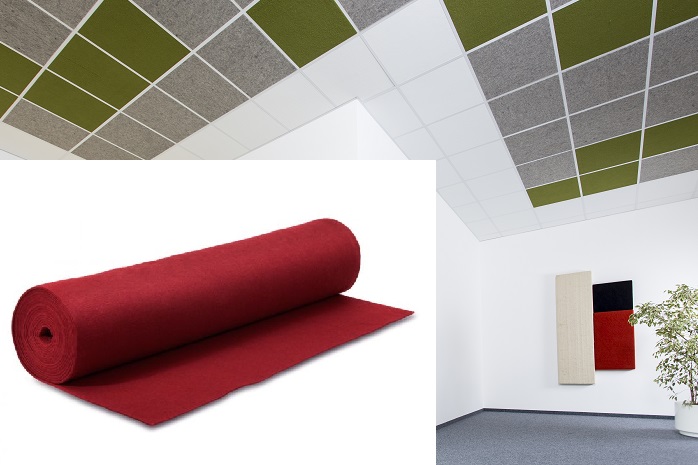 Akustikdeckenplatte für Rasterdecke, Schallabsorber, gesunde Raumluft durch Schafwollfilz, Farbe bordeauxrot Akustikdeckenplatte für Rasterdecke, Schallabsorber, gesunde Raumluft durch Schafwollfilz, Farbe bordeauxrot