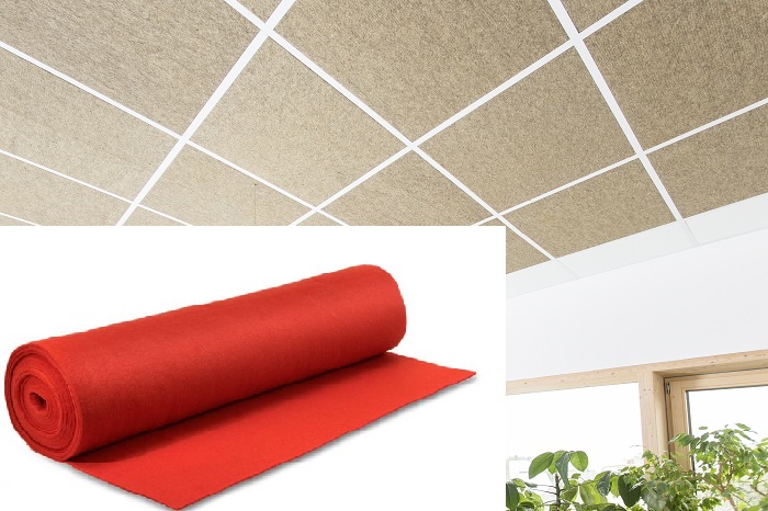 Akustikdeckenplatte für Rasterdecke, Schallabsorber, gesunde Raumluft durch Schafwollfilz, Farbe Kupfer  Akustikdeckenplatte für Rasterdecke, Schallabsorber, gesunde Raumluft durch Schafwollfilz, Farbe Kupfer