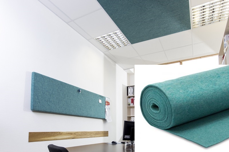Akustikdeckenplatte für Rasterdecke, Schallabsorber, gesunde Raumluft durch Schafwollfilz, Farbe türkis Akustikdeckenplatte für Rasterdecke, Schallabsorber, gesunde Raumluft durch Schafwollfilz, Farbe türkis