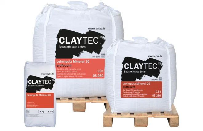 Claytec Lehmputz Mineral 20, Sackware 25 kg