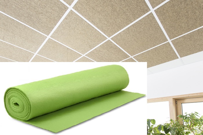 Akustikdeckenplatte für Rasterdecke, Schallabsorber, gesunde Raumluft durch Schafwollfilz, Farbe Lindgrün Akustikdeckenplatte für Rasterdecke, Schallabsorber, gesunde Raumluft durch Schafwollfilz, Farbe Lindgrün