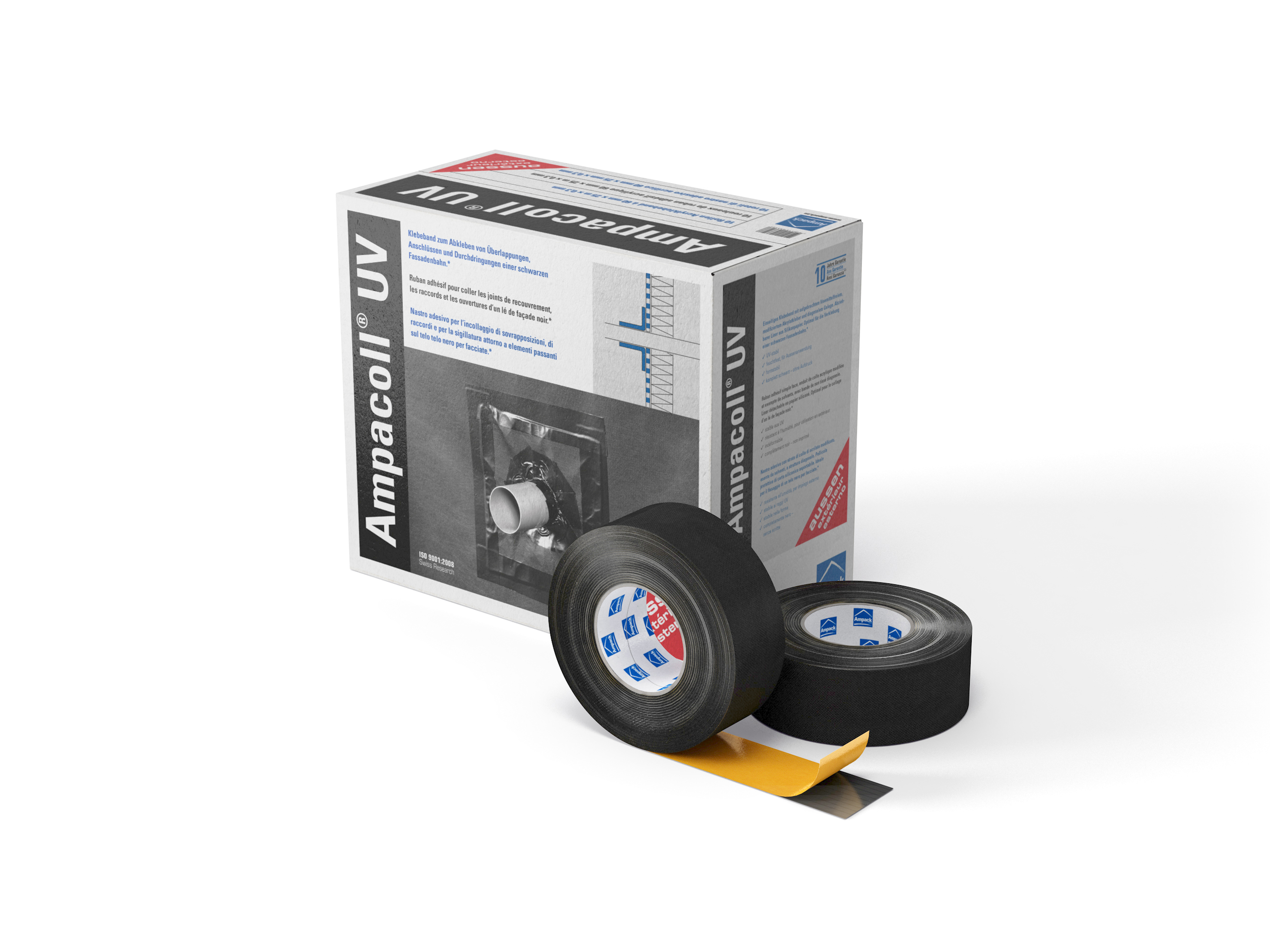 Ampacoll UV 60mm – Schwarzes, winddichtes und UV-stabiles Acrylklebeband (25 m)