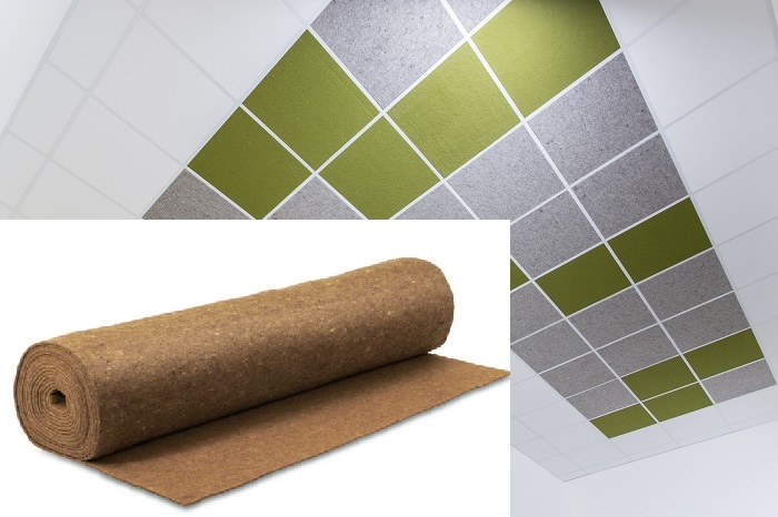 Akustikdeckenplatte für Rasterdecke, Schallabsorber, gesunde Raumluft durch Schafwollfilz, Farbe Mittelbraun Akustikdeckenplatte für Rasterdecke, Schallabsorber, gesunde Raumluft durch Schafwollfilz, Farbe Mittelbraun
