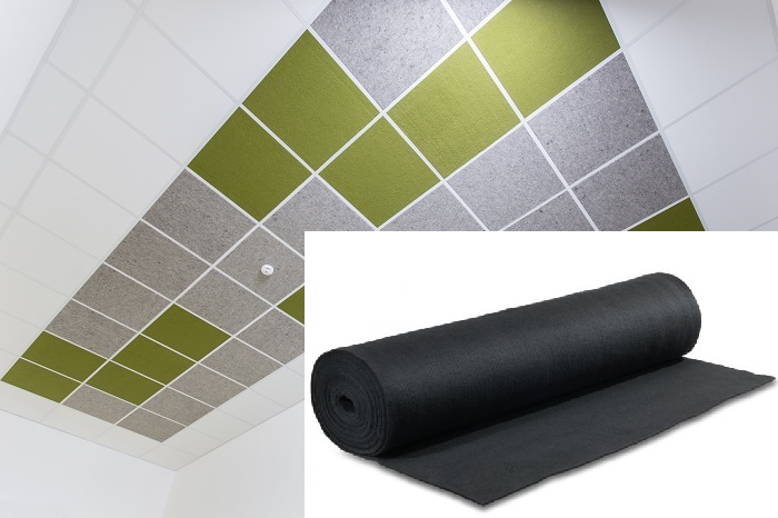 Akustikdeckenplatte für Rasterdecke, Schallabsorber, gesunde Raumluft durch Schafwollfilz, Farbe Schwarz Akustikdeckenplatte für Rasterdecke, Schallabsorber, gesunde Raumluft durch Schafwollfilz, Farbe Schwarz