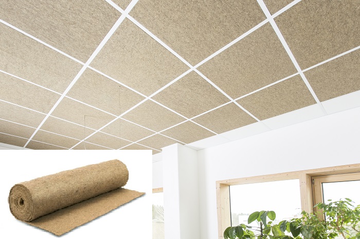 Akustikdeckenplatte für Rasterdecke, Schallabsorber, gesunde Raumluft durch Schafwollfilz, Farbe Beigebraun Akustikdeckenplatte für Rasterdecke, Schallabsorber, gesunde Raumluft durch Schafwollfilz, Farbe Beigebraun