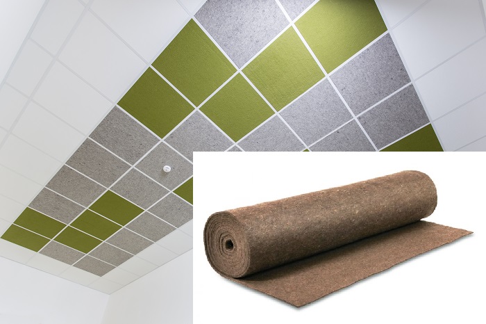 Akustikdeckenplatte für Rasterdecke, Schallabsorber, gesunde Raumluft durch Schafwollfilz, Farbe Dunkelbeige Akustikdeckenplatte für Rasterdecke, Schallabsorber, gesunde Raumluft durch Schafwollfilz, Farbe Dunkelbeige