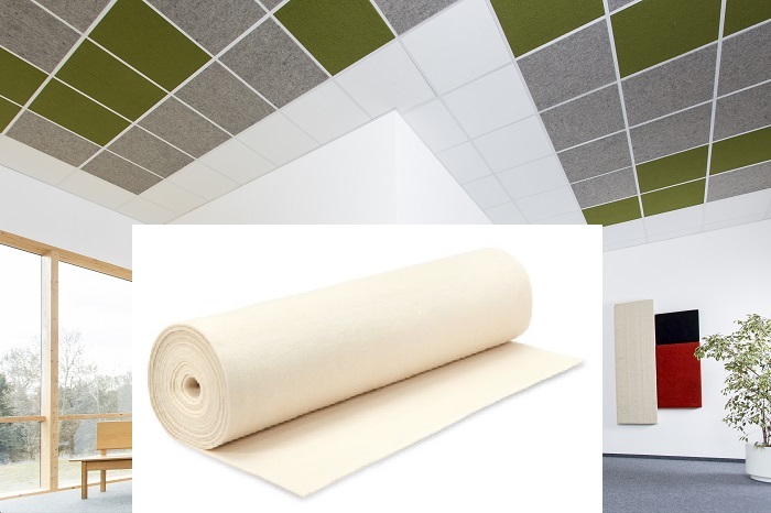 Akustikdeckenplatte für Rasterdecke, Schallabsorber, gesunde Raumluft durch Schafwollfilz, Farbe Naturweiß Akustikdeckenplatte für Rasterdecke, Schallabsorber, gesunde Raumluft durch Schafwollfilz, Farbe Naturweiß