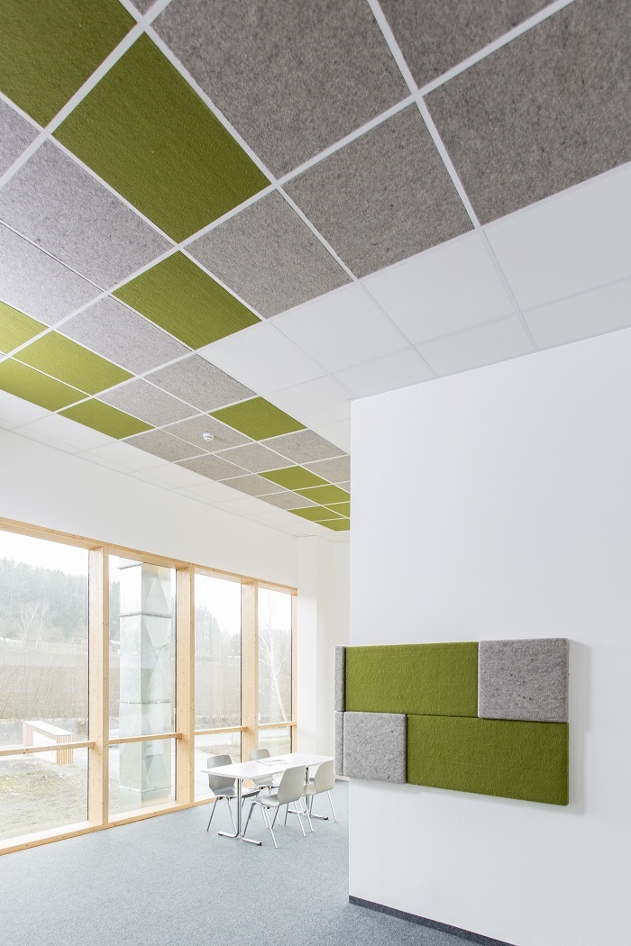Akustikdeckenplatte für Rasterdecke, Schallabsorber, gesunde Raumluft durch Schafwollfilz, Farbe Olivgrün Akustikdeckenplatte für Rasterdecke, Schallabsorber, gesunde Raumluft durch Schafwollfilz, Farbe Olivgrün